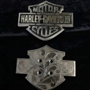 Custom Hand-Engraved Bar & Shield Emblem Set for Harley-Davidson